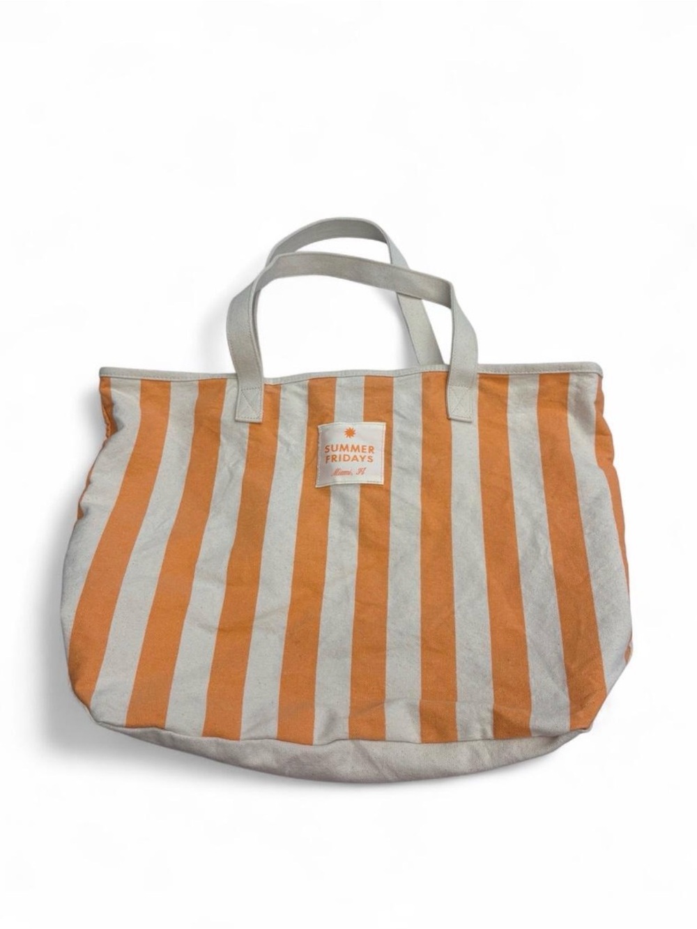 Summer Fridays Orange and Cream Striped Canvas Tote